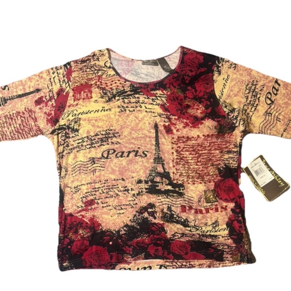 Jane Ashley Casual Lifestyle Paris Street Scene Top L 100% Cotton Artsy Tee